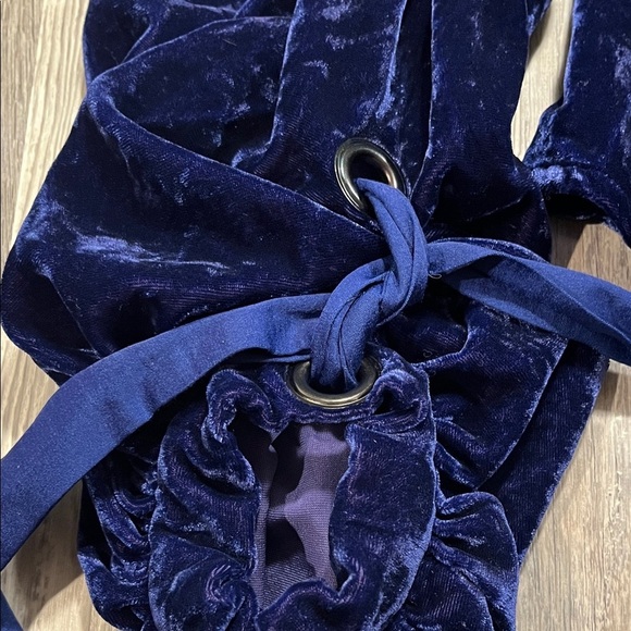Free People Elegant Velvet Navy Blue Blouse with Bow Detail New Size small - Picture 3 of 9